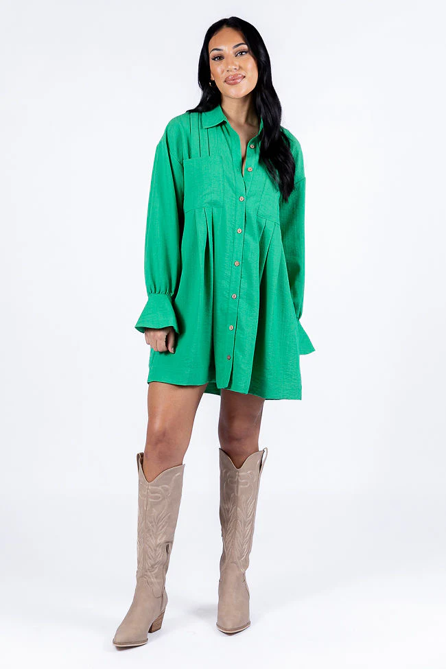 Write This Down Green Button Up Shirt Dress FINAL SALE - Terpint