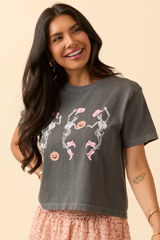 Dancing Skeletons Dark Grey Boxy Graphic Tee - Terpint