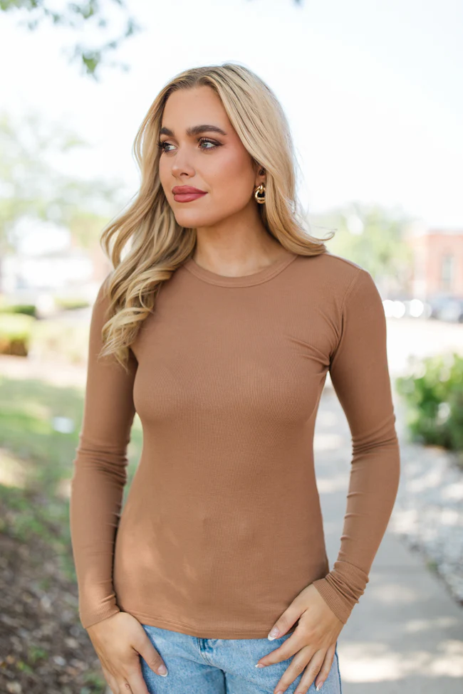 Make Your Choice Brown Ribbed Long Sleeve Tee FINAL SALE - Terpint