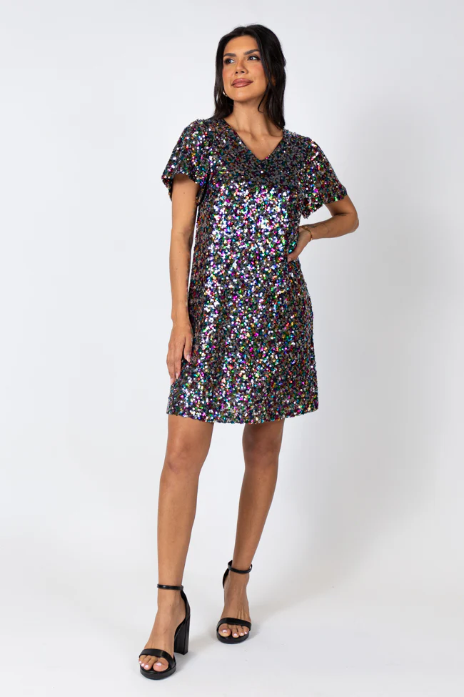 Celebrate Good Times Multi Sequin Mini Dress FINAL SALE - Terpint