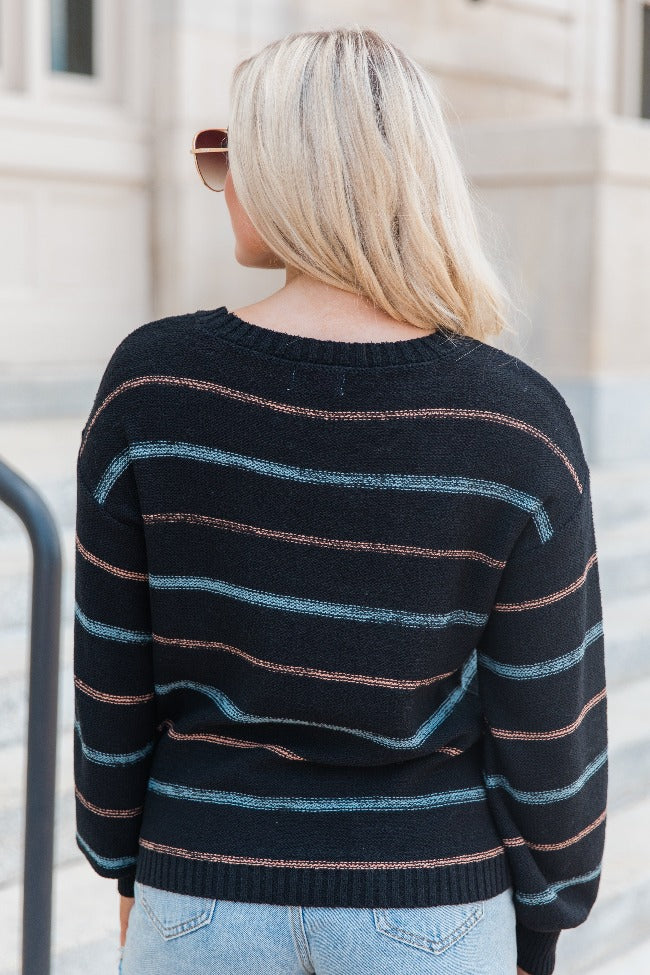 Thinking About You Black Striped Crew Neck Sweater FINAL SALE - Terpint