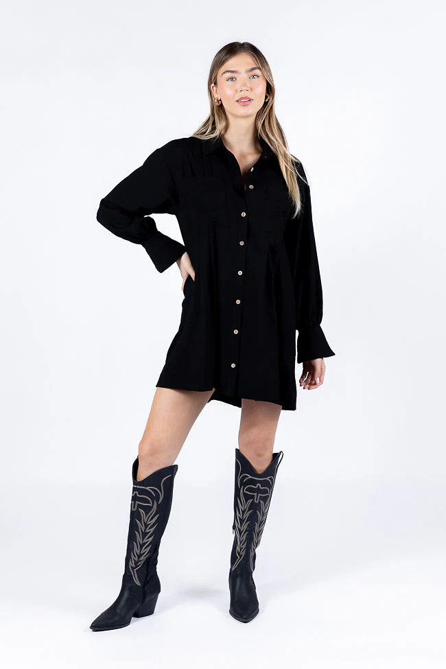 Write This Down Black Button Up Shirt Dress FINAL SALE - Terpint