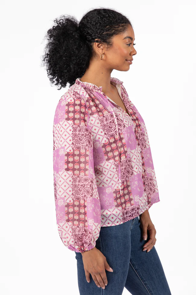 Fade Into You Purple Multi Button Detail Printed Blouse FINAL SALE - Terpint