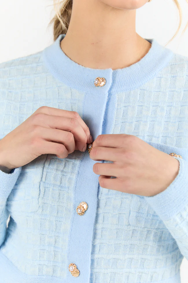 Running On Love Blue Textured Woven Detail Cardigan FINAL SALE - Terpint