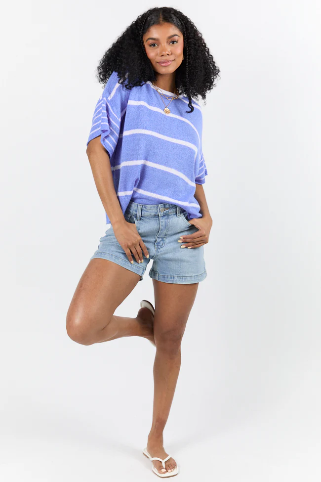 Wear It Well Blue And Ivory Striped Sweater T-Shirt FINAL SALE - Terpint