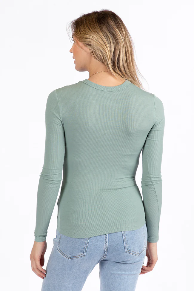 Make Your Choice Sage Ribbed Long Sleeve Tee FINAL SALE - Terpint