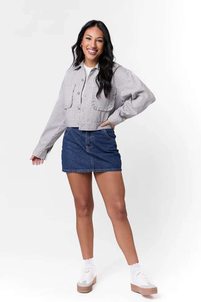 Say It Again Navy Striped Denim Jacket FINAL SALE - Terpint