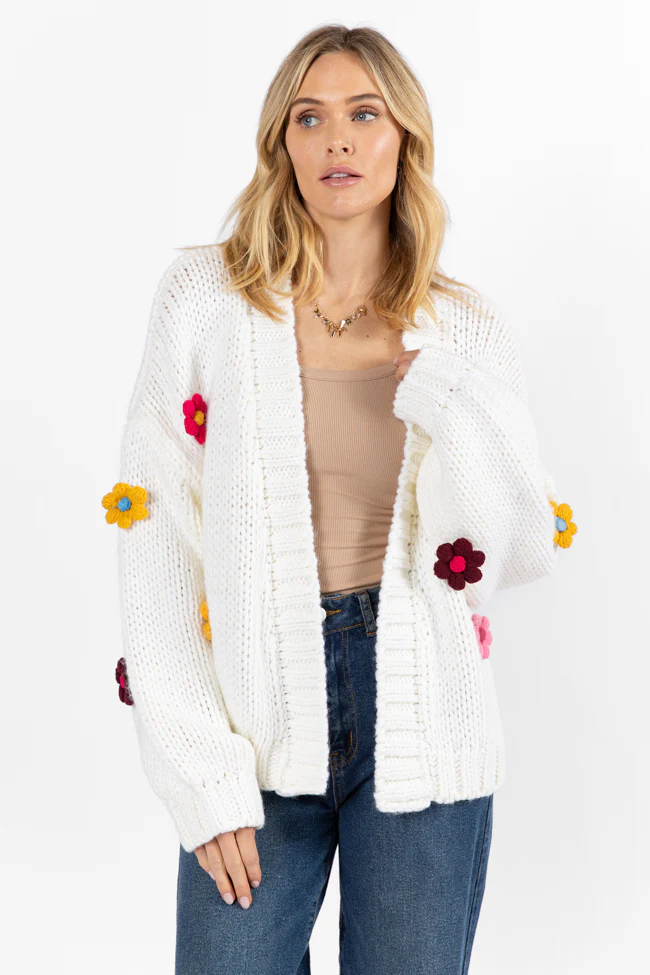 The Way I Feel Ivory Multi Flower Embroidered Cardigan FINAL SALE - Terpint