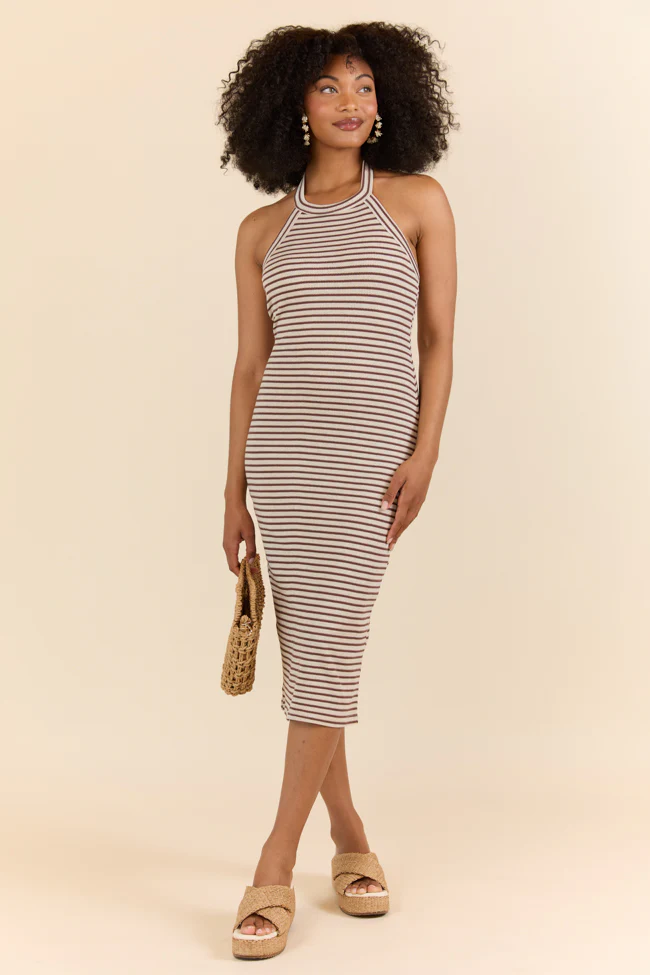Walk By The Water Brown Striped Knit Razor Back Dress SALE - Terpint