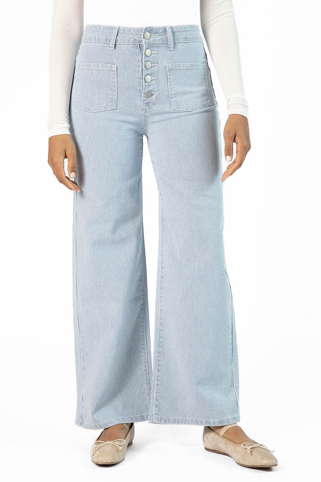 Sutton Striped Wide Leg Patch Pocket Jeans SALE - Terpint