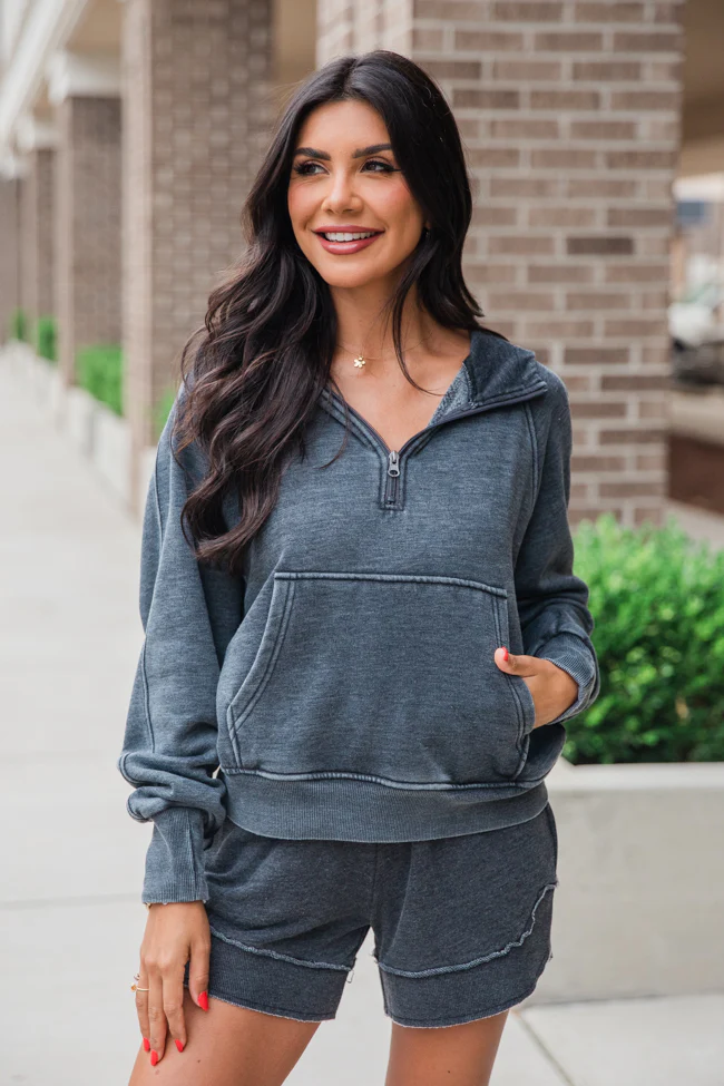 Learn As You Go Black Acid Washed Quarter Zip Pullover FINAL SALE - Terpint