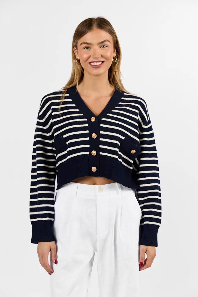 Back In Style Navy and Ivory Striped Cardigan - Terpint