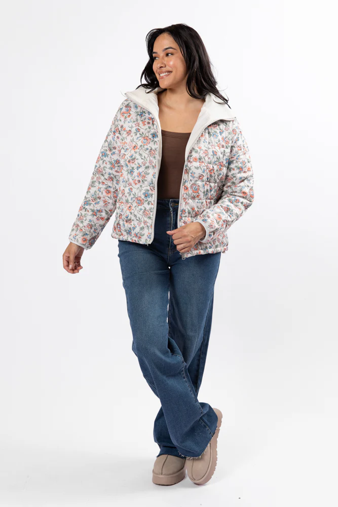 Vail Valley Pink Ivory Multi Floral Quilted Zip Up Jacket FINAL SALE - Terpint