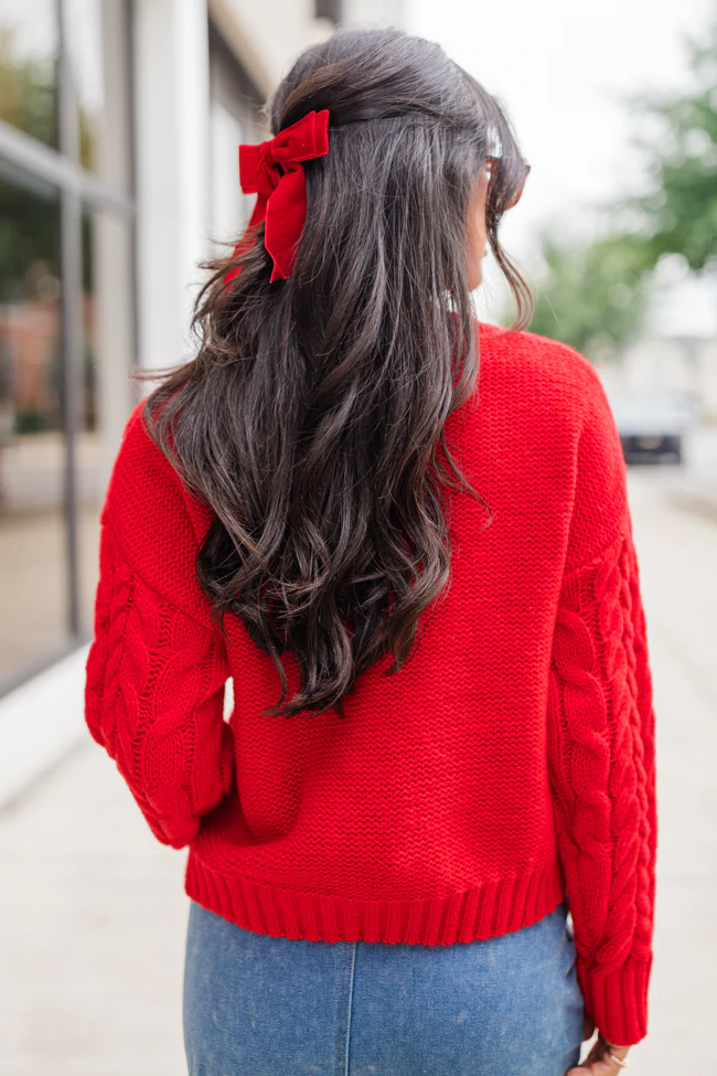A Cozy Place Red Cable Knit Crew Neck Sweater FINAL SALE - Terpint