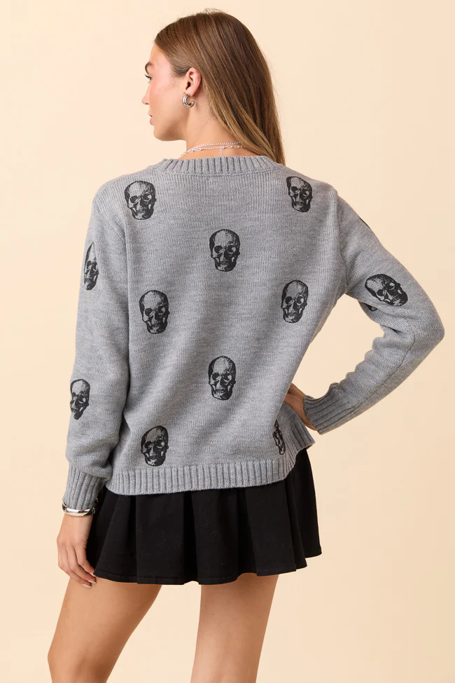 Ramona Grey Skull Print Crewneck Sweater - Coming Soon - Terpint