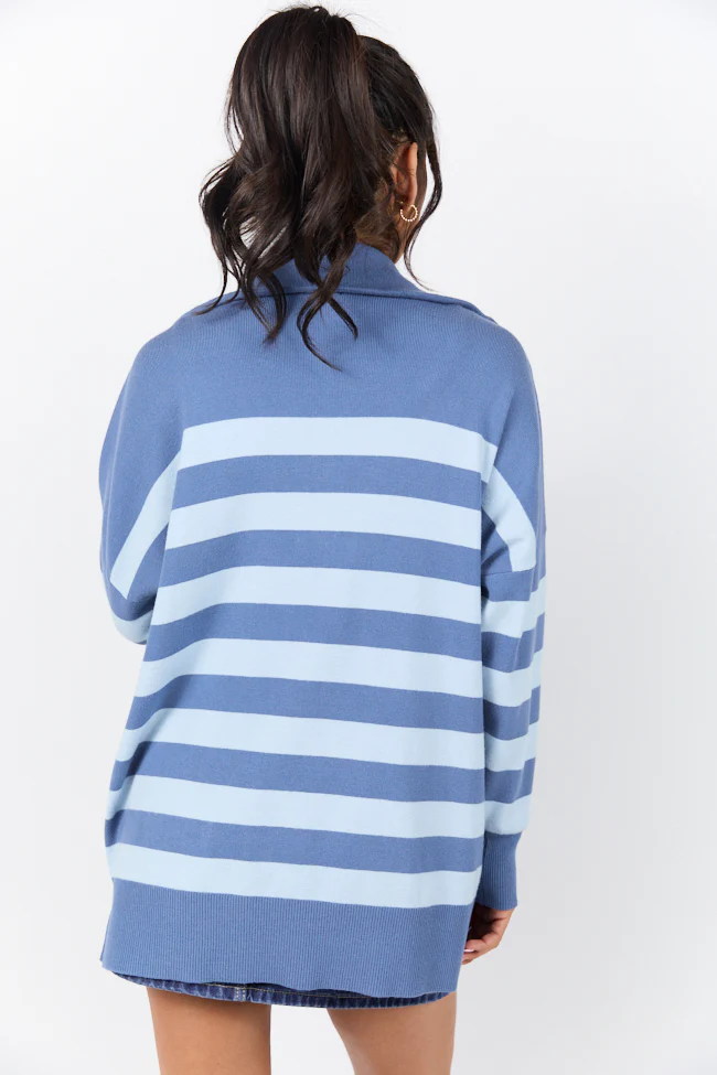 Pulling Heartstrings Navy and Blue Stripe Quarter Zip Pullover FINAL SALE - Terpint