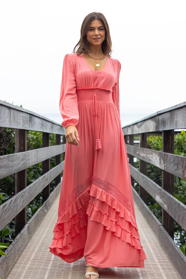 Lucky To Have You Coral Maxi Dress SALE - Terpint
