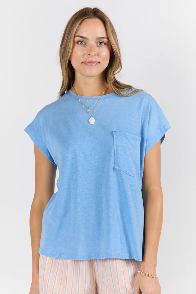 All Washed Up Blue Knit Pocket Tee - Terpint