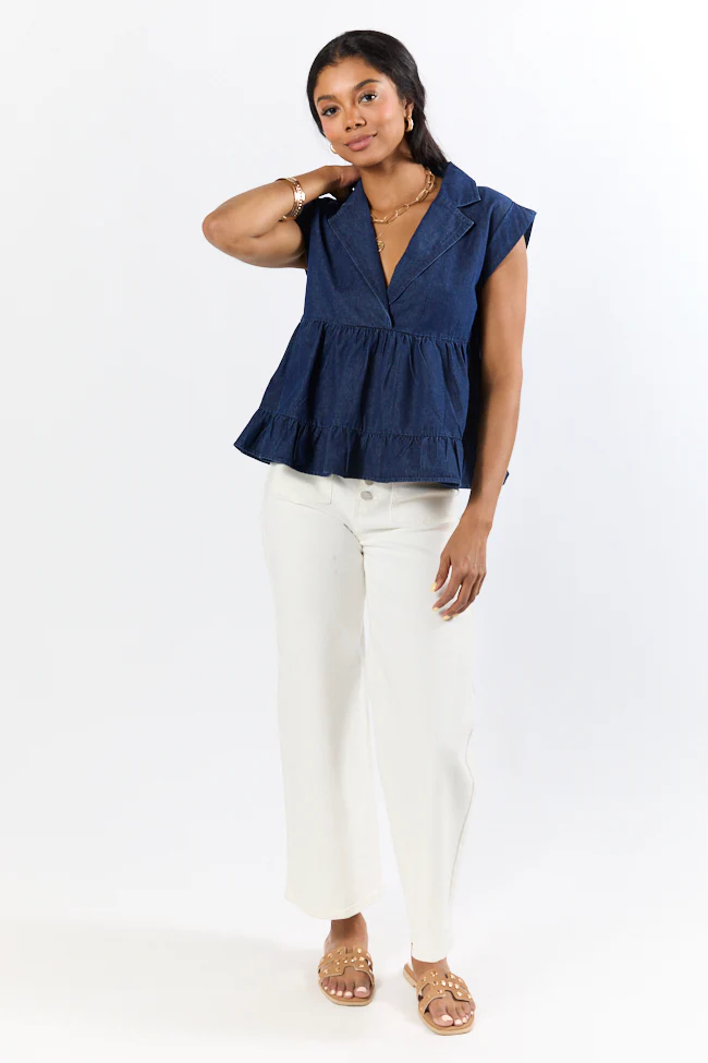 Perfect Aura Dark Wash Denim Collared Tank - Terpint