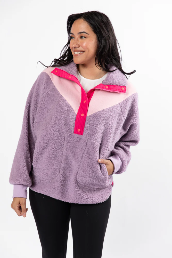 Good Feelings Purple Multi Colorblock Sherpa Pullover FINAL SALE - Terpint