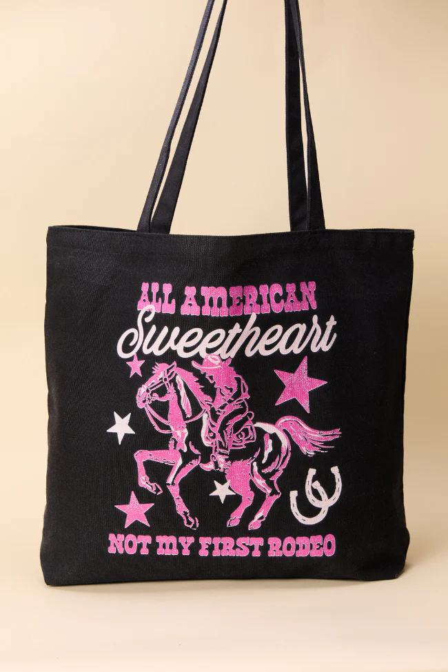 All American Sweetheart Washed Black Graphic Tote Bag - Terpint