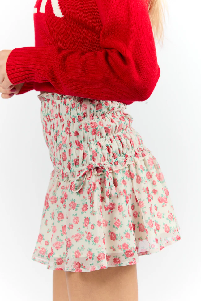 Cross My Path Ivory and Red Drop Smocked Waist Mini Skort FINAL SALE - Terpint