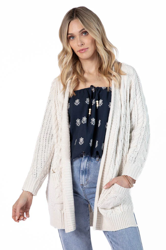 Sweet Nothings Cream Chunky Cable Knit Cardigan FINAL SALE - Terpint