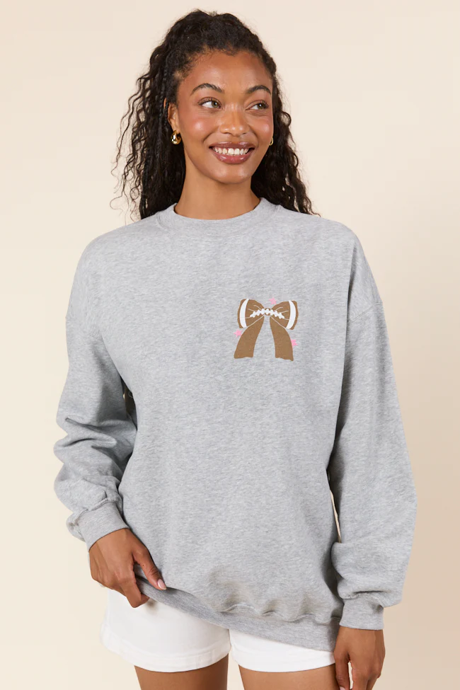 Football Bow Light Grey Graphic Sweatshirt DOORBUSTER - Terpint