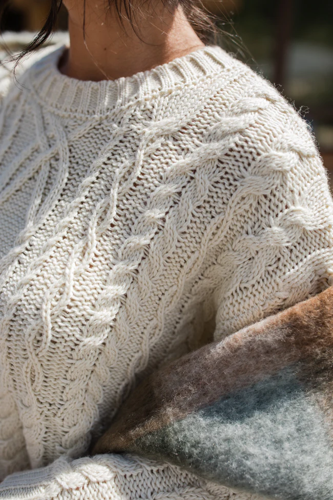 Fall Sentiments Cream Cable Knit Crew Neck Sweater FINAL SALE - Terpint