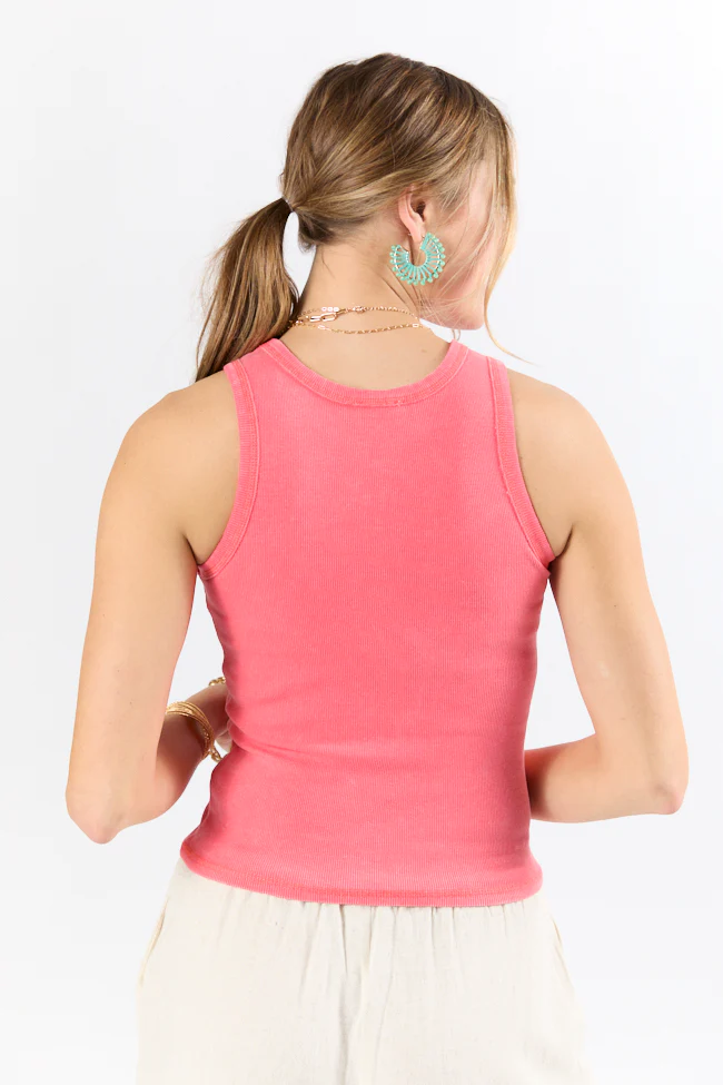 Cool Instincts Coral Acid Washed Rib High Neck Tank - Terpint