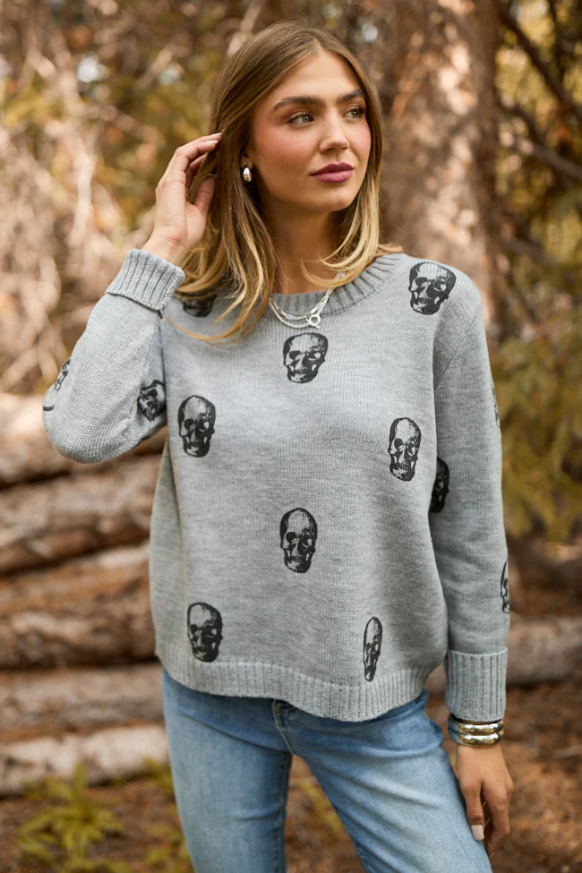 Ramona Grey Skull Print Crewneck Sweater - Coming Soon - Terpint