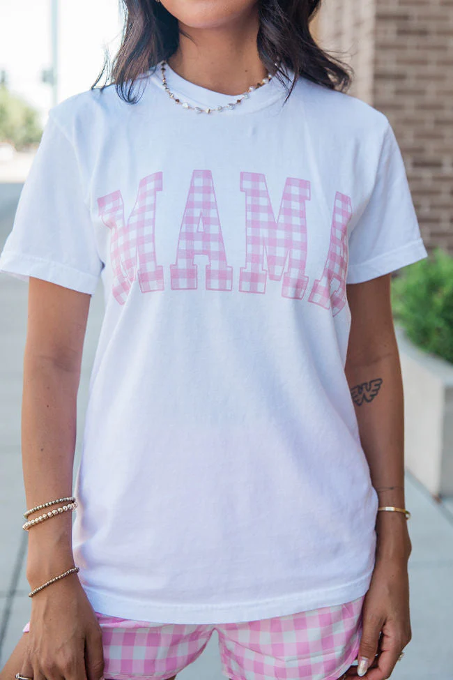 Mama Gingham White Graphic Tee - Terpint