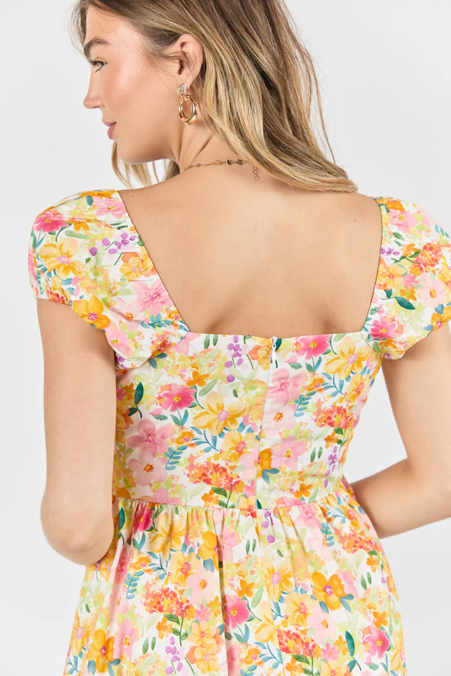 Dream Of Me Multi Floral Bubble Sleeve Mini Dress - Terpint
