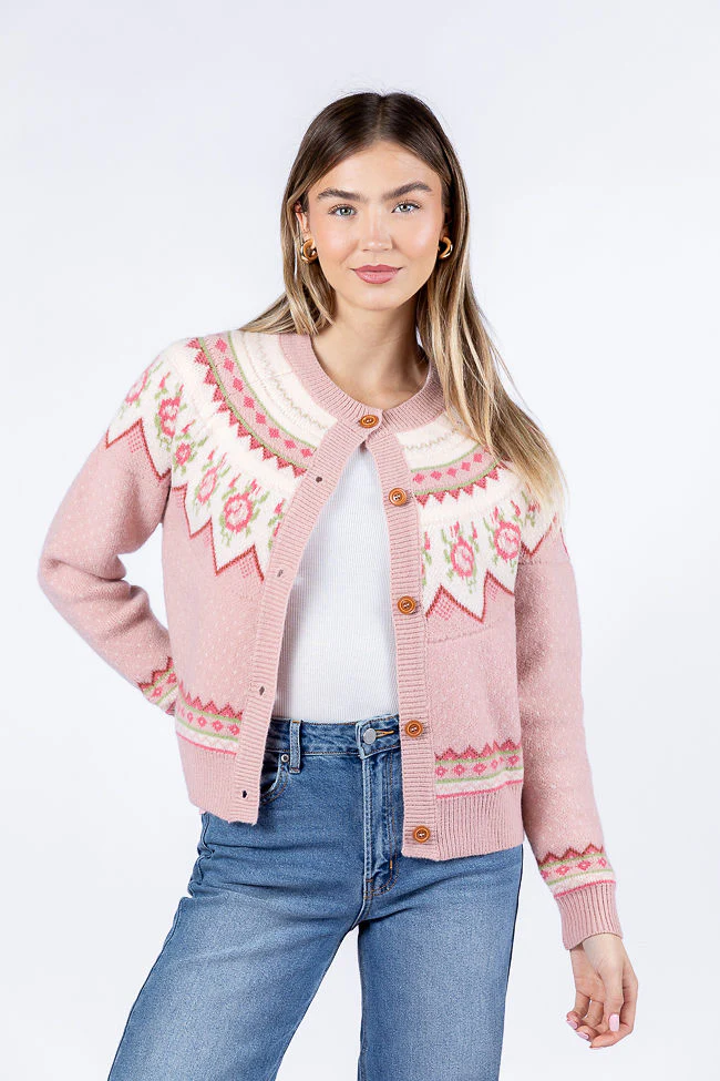 Sunny Meadow Pink Floral Fair Isle Cardigan FINAL SALE - Terpint