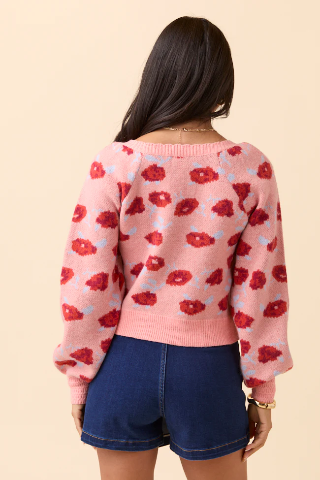 Amara Long Sleeve Blush Floral V Neck Sweater - Terpint