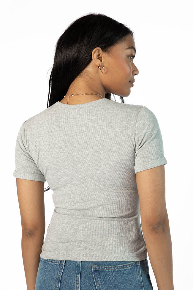 Everyday Essential Grey Ribbed Crew Neck Tee DOORBUSTER - Terpint