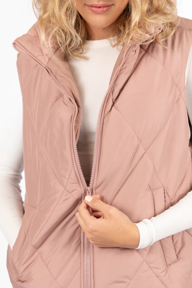 Mountainside Moment Mauve Quilted Puffer Vest - Terpint