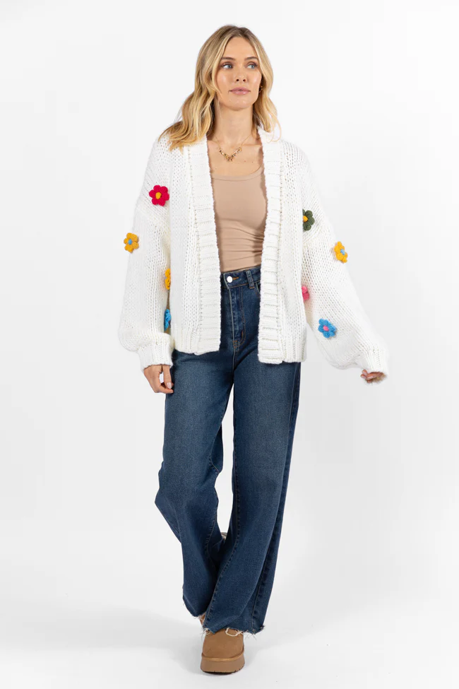 The Way I Feel Ivory Multi Flower Embroidered Cardigan FINAL SALE - Terpint