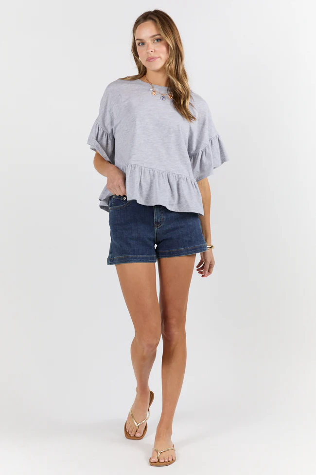 Perfect Grey Knit Ruffle Hem Tee SALE - Terpint