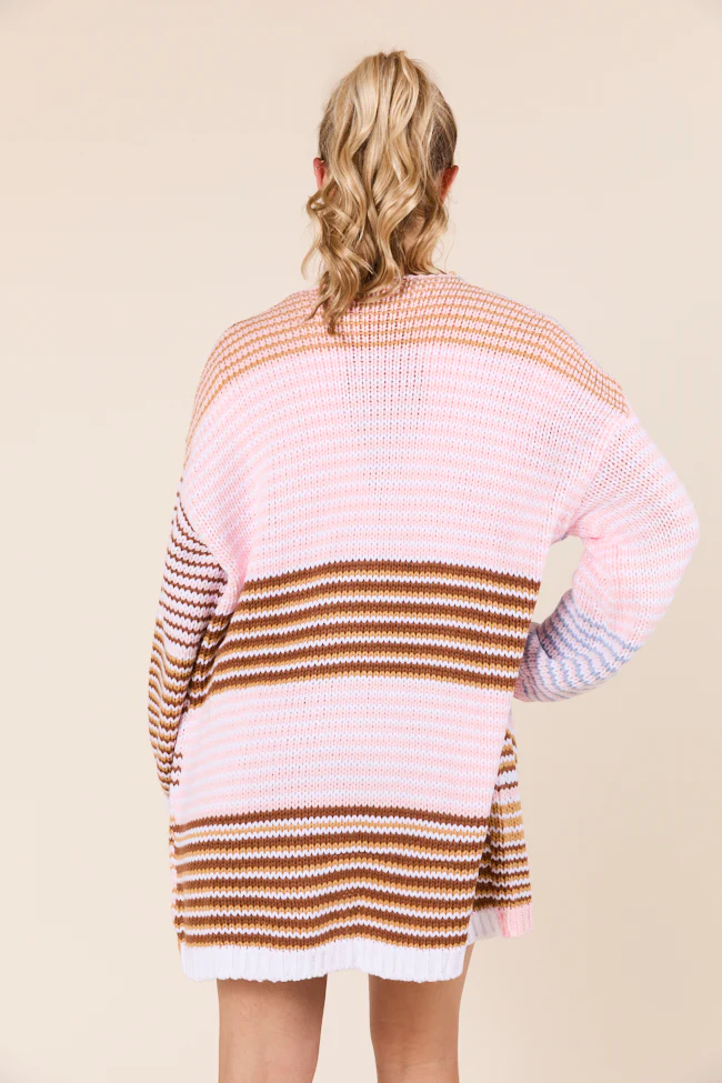 Shelbie Long Sleeve Blue and Pink Open Cardigan - Terpint