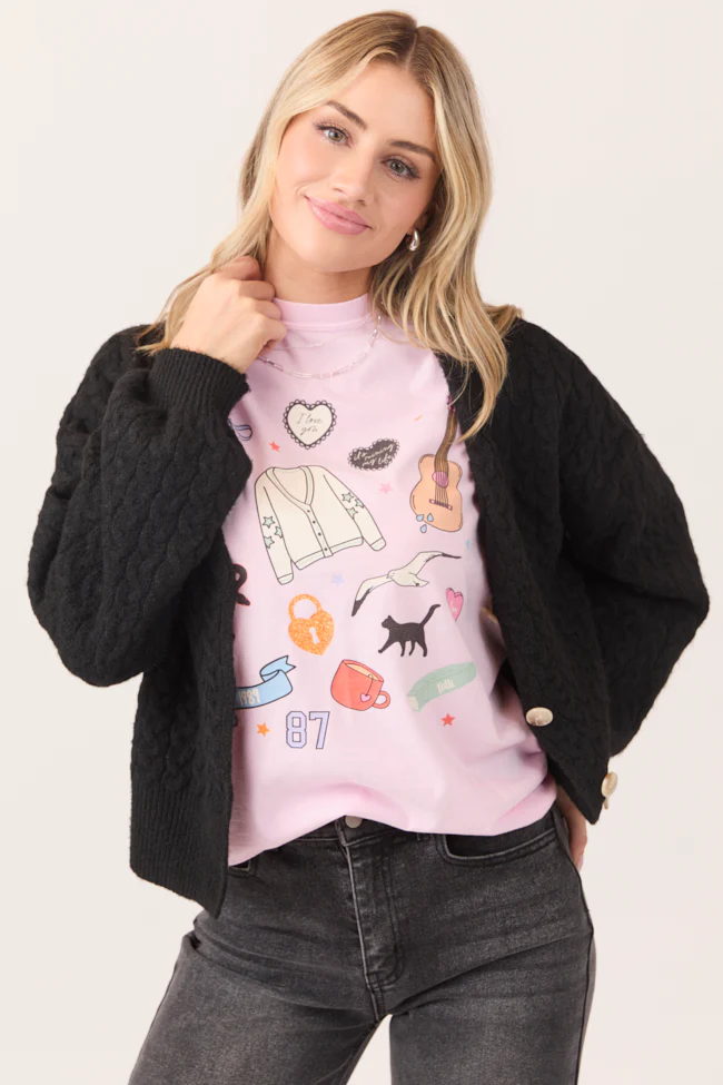 Eras Multi Icons Light Pink Graphic Tee - Terpint