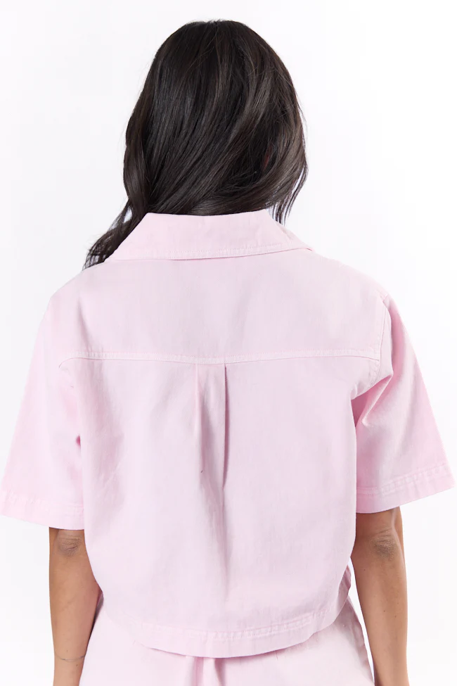 New Ways Soft Pink Cropped Denim Top FINAL SALE - Terpint