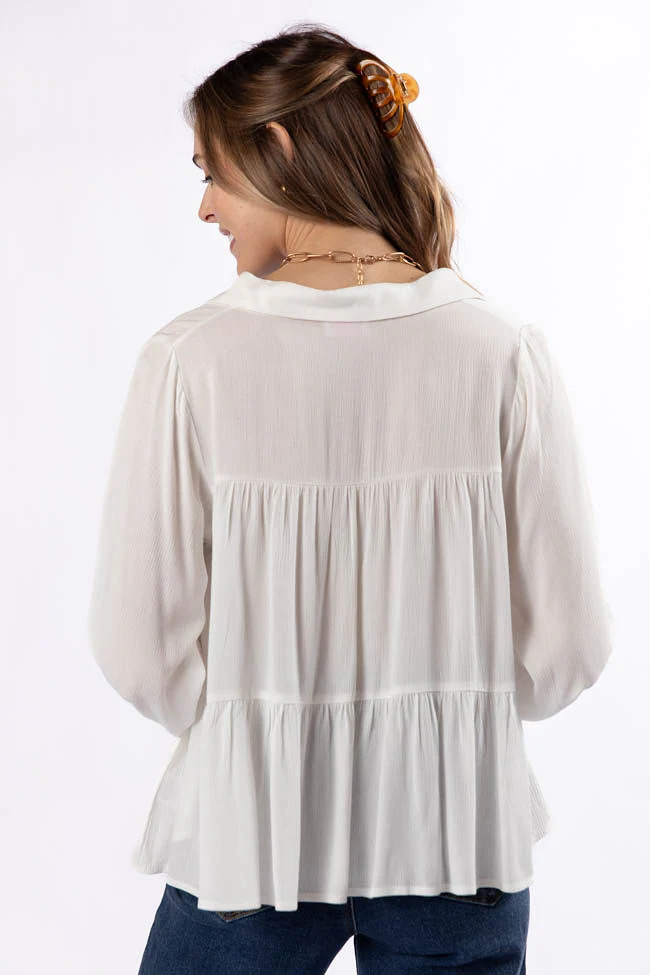 Something Good Ivory Tiered Relaxed Button Down Blouse FINAL SALE - Terpint