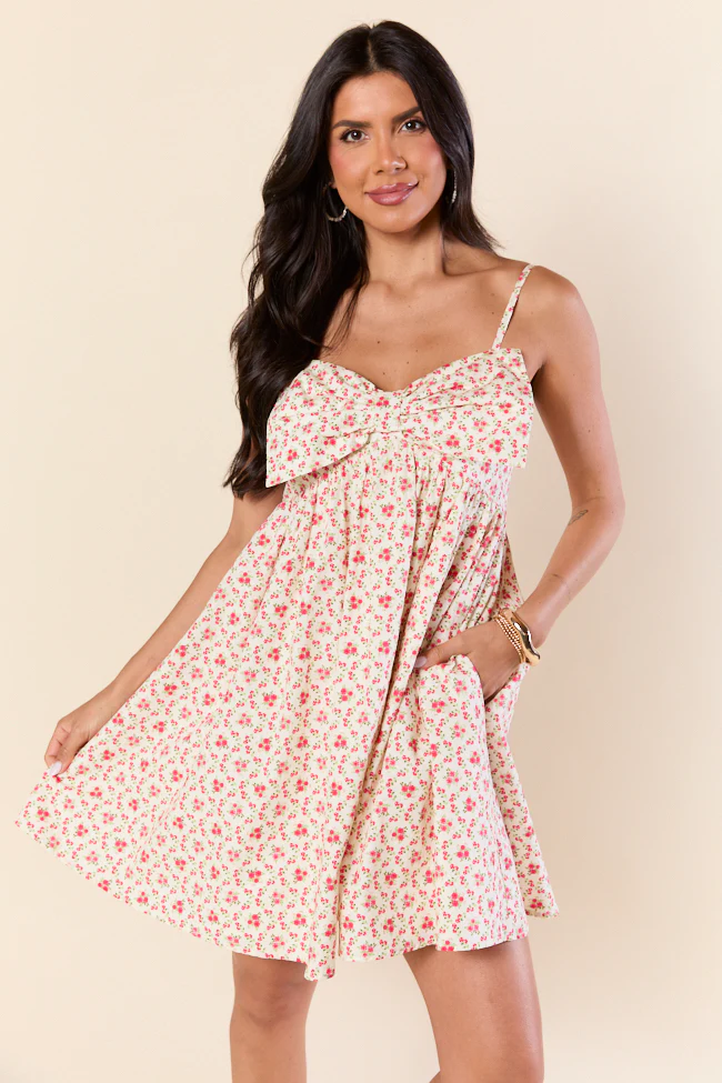 Tied Touch Floral Big Bow Mini Dress FINAL SALE - Terpint