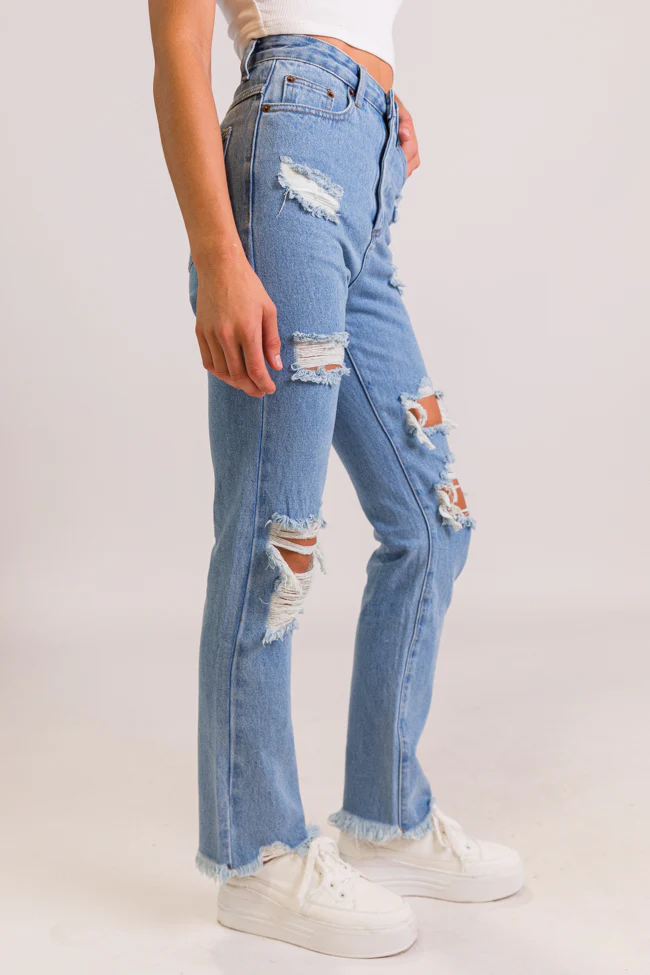 Megan Light Wash Distressed Straight Leg Mom Jeans FINAL SALE - Terpint