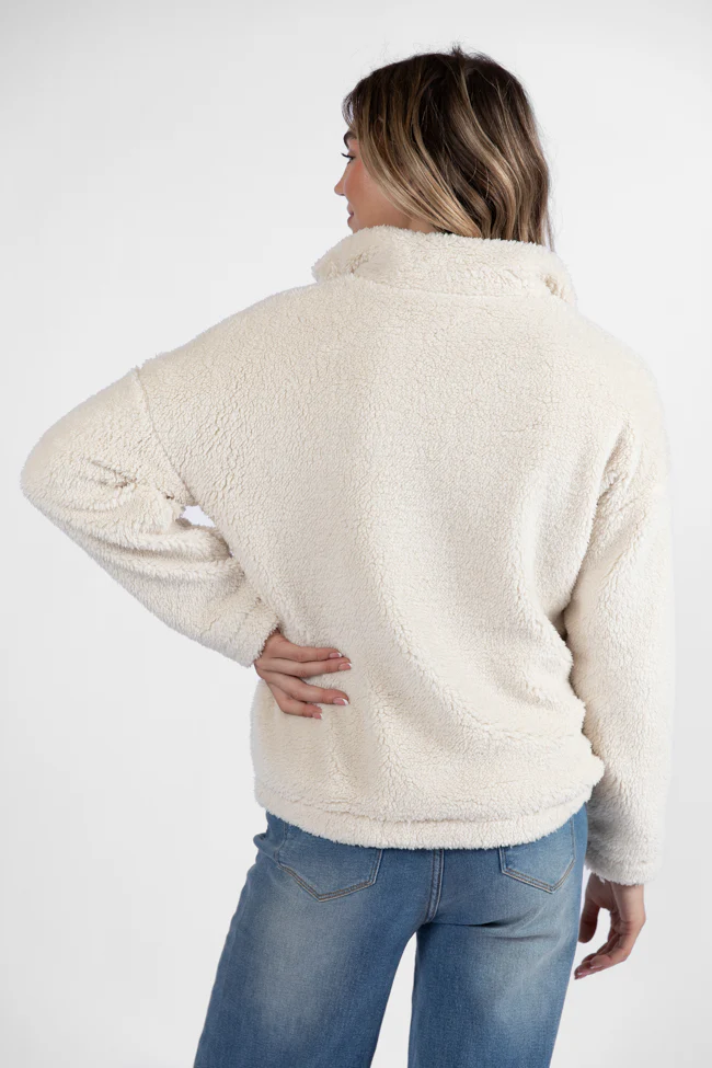 Stay Here Beige Contrast Trim Sherpa Pullover FINAL SALE - Terpint
