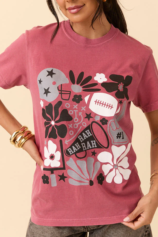 Floral Football Icon Print Crimson Graphic Tee - Terpint