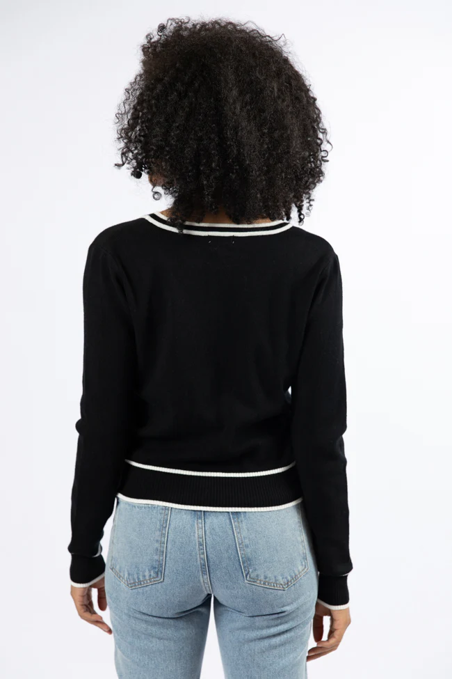 Gives Me Time Black and Ivory Contrast Trim Cardigan FINAL SALE - Terpint