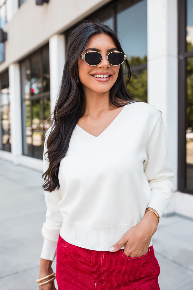 Let's Be Honest Ivory V-Neck Sweater FINAL SALE - Terpint