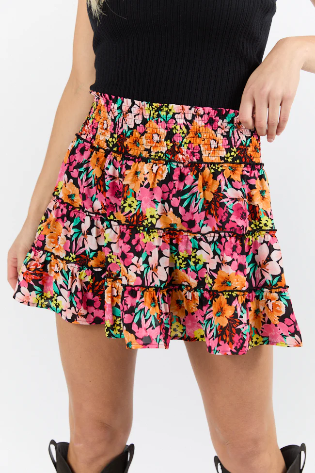 Through The Garden Black Multi Color Floral Mini Skort FINAL SALE - Terpint